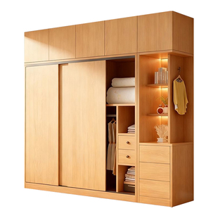 全实木衣柜家用卧室北欧原木大容量储物柜子现代简约衣橱收纳柜子