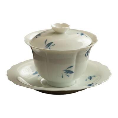 德化陶瓷盖碗纯手绘蝴蝶兰