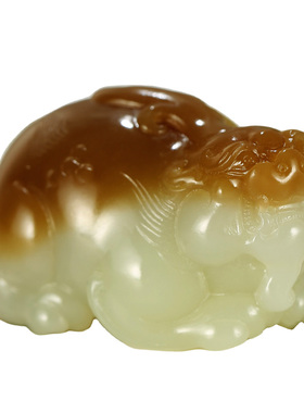 和田玉貔貅手把件男款老红糖