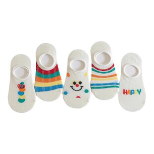儿童袜子夏季薄款纯棉男童女童浅口隐形袜宝宝彩虹色网眼透气船袜
