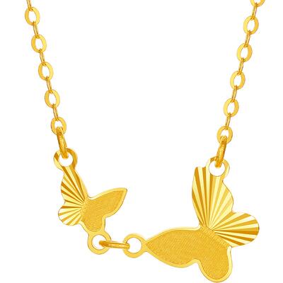 周六福黄18K金蝴蝶结项链女