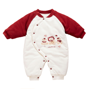 婴儿满月百天衣服套装宝宝夹棉红色过年服小月龄抱抱服拜冬外出服