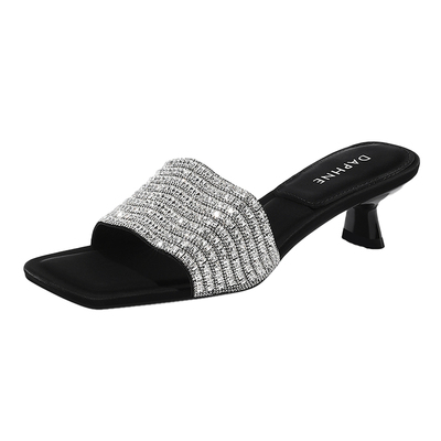 达芙妮水钻高跟凉拖鞋女一字拖鞋