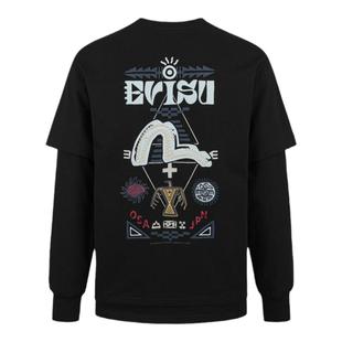 EVISU  男士商标和海鸥印花时尚潮流休闲标语T恤