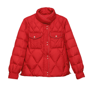 小香风羽绒服女2025冬季小个子高级感白鸭绒轻薄保暖红色短款外套