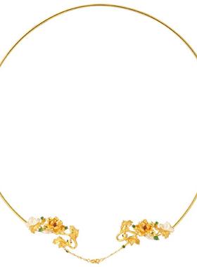 非遗錾刻翡翠牡丹银鎏金璎珞项圈