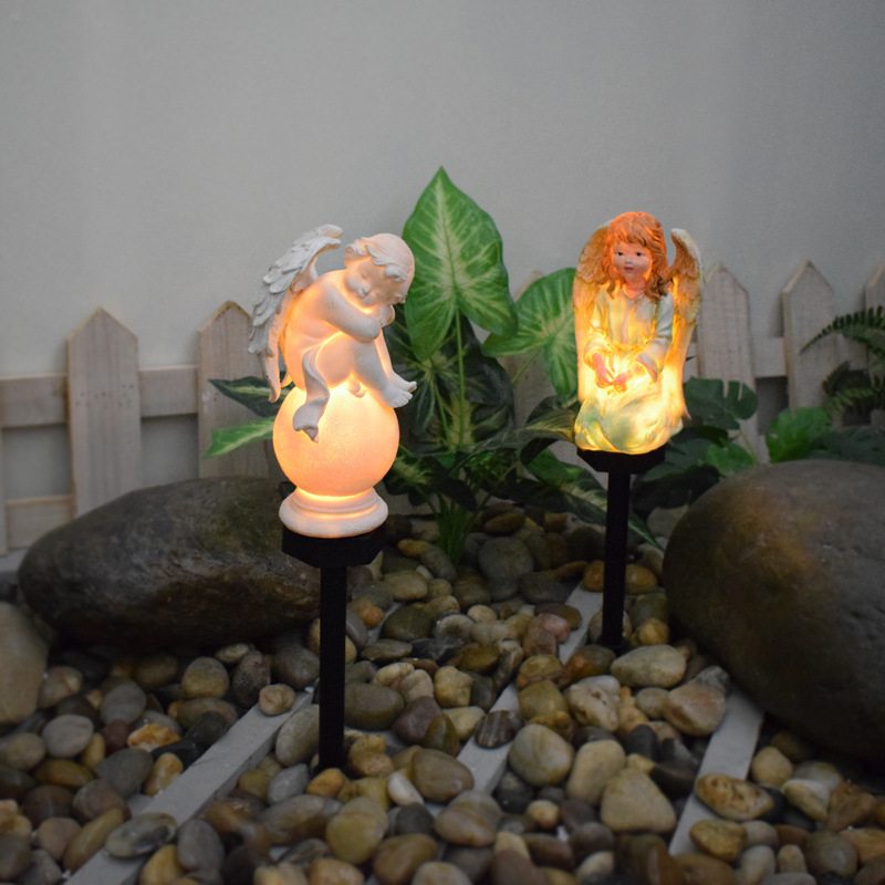 新品欧式太阳能户外树脂小天使景观花园草坪灯庭院地防水插灯装饰