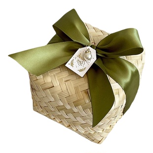 手工竹编礼盒伴手礼森系带盖竹筐编织收纳盒藤编禮盒正方形竹篮