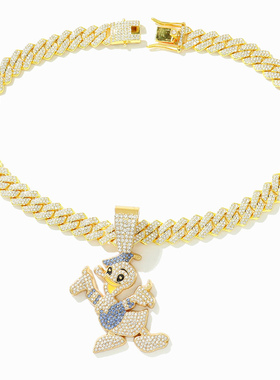 勾芡嘻哈可爱可达鸭吊坠菱形古巴链项链夜店说唱夜店潮男欧美项坠