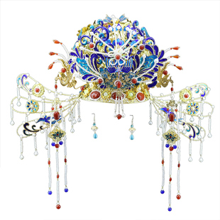 明制汉服婚服凤冠中式婚礼新娘头饰结婚发冠饰品烧蓝奢华大气手工