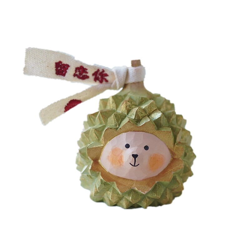 榴莲小熊木雕摆件创意车载