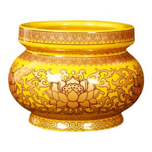 中成禅居供具用品留成真金黄陶瓷描金莲花瓶 供花瓶家用供具用品
