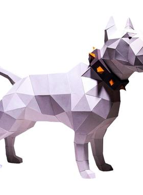 牛头梗犬狗狗纸模型摆件