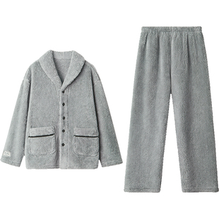 红豆男士珊瑚绒睡衣秋冬加绒加厚可外穿家居服套装男大码防静电冬