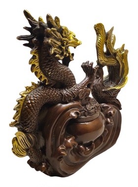 纯黄铜鎏金龙凤呈祥摆件金龙青龙汉龙家居客厅摆设工艺品办公室