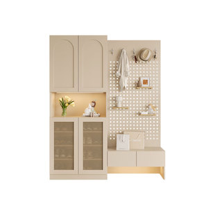 中式藤编复风古隔断门口玄关门厅柜鞋柜一体家用洞洞板客厅储物柜