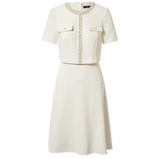 【法式洋装裙】La Koradior拉珂蒂春季法式钉珠假两件短袖连衣裙