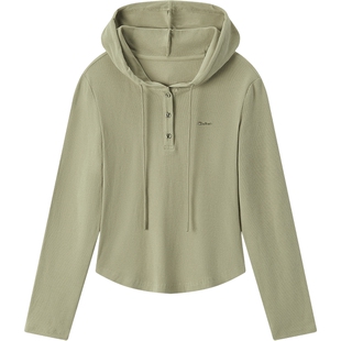 爱居兔连帽抽绳卫衣女春秋新款休闲百搭修身显瘦T恤针织衫