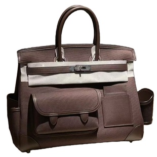 乌木色cargo35大号BK铂金包帆布包复古女士手提包手工缝男女通用