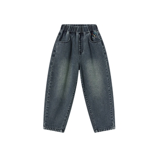 多多家男童牛仔裤春秋季2026新款儿童刺绣直筒裤子男孩百搭长裤潮