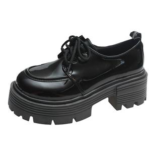 英伦风小皮鞋女2025新款秋冬百搭增高系带粗跟圆头复古日系jk单鞋