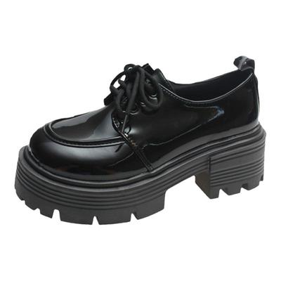 英伦风小皮鞋女增高圆头系带单鞋