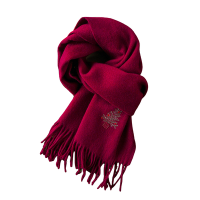 红色圣诞节礼物羊毛围巾女款2025新款冬季羊绒围脖儿童本命年女生