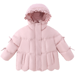 米米哈罗女童三防羽绒服女孩保暖外套冬装2025新款儿童短款面包服