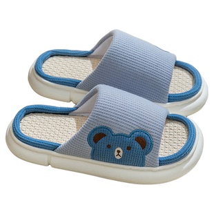 日式亚麻拖鞋男款卡通居家四季家用待客吸汗棉防臭麻布拖鞋情侣款