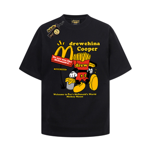 drew美式潮牌麦当劳米奇卡通短袖t恤男女休闲宽松情侣半袖上衣INS