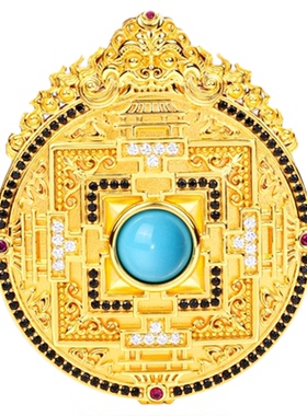 VISING珠宝【福慧坛城】黄金色六字真言吊坠项链毛衣链S925银