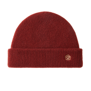 玖慕红色小山羊绒帽子女秋冬季保暖加厚护耳针织包头毛线月子冷帽