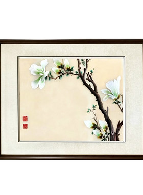 苏绣成品挂画白玉兰纯手工刺绣