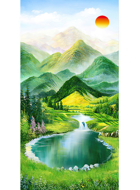 聚宝盆山水画背有靠山挂画聚财盆