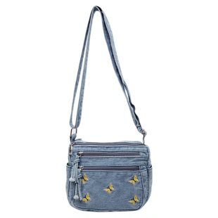 2025新品简约百搭小巧露营风可调节单肩斜挎旅行小包水洗牛仔布包