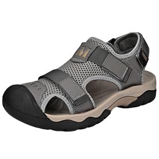 LVZDN夏季男士真皮包头沙滩鞋透气网布户外软底防滑防臭凉鞋男款