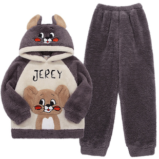 情侣睡衣秋冬款珊瑚绒睡衣女加厚加绒冬季可爱卡通家居服男士套装