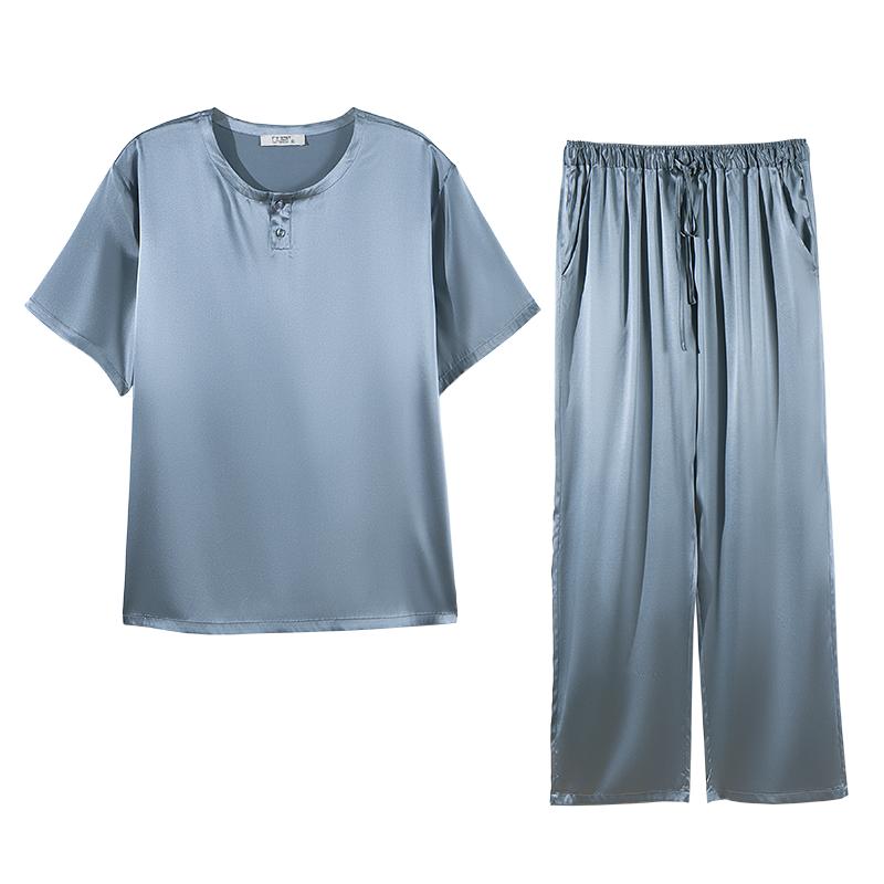 圆领套头桑蚕丝纯色大码家居服