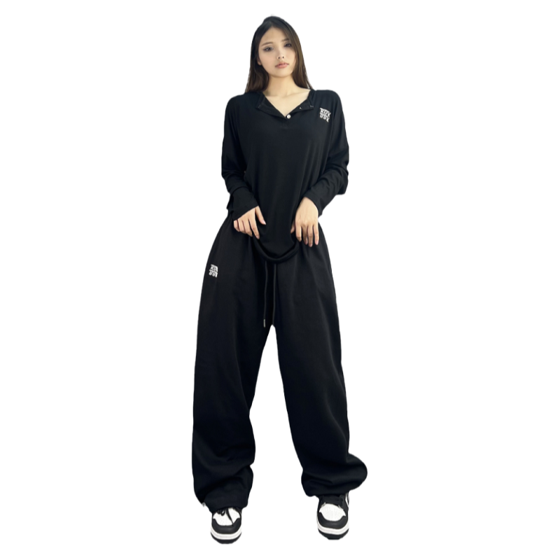ROKBBK－K/布韩爵士嘻哈运动裤女刺绣宽松直筒跳舞hiphop长裤休闲