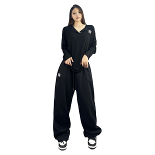 ROKBBK－K/布韩爵士嘻哈运动裤女刺绣宽松直筒跳舞hiphop长裤休闲