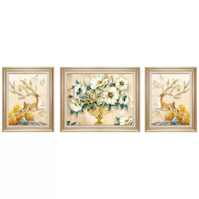 客厅装饰画欧式三联画美式玄关壁画奶油风正品油画沙发背景墙挂画