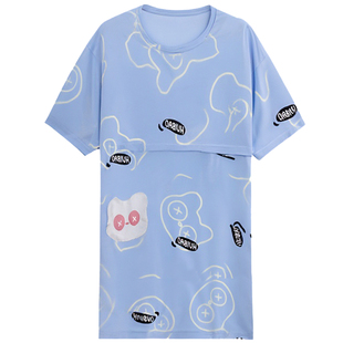 哺乳睡裙女夏季短袖产后孕妇月子喂奶胸垫裤裙薄款待产裙母乳睡衣