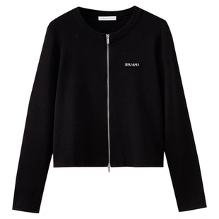 水云间黑色莱赛尔拉链毛针织开衫外套女短款天丝长袖上衣2026新款