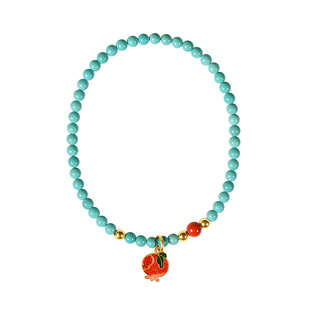 觉人原创极细天然原矿绿松石小米珠手串石榴吊坠手链礼物[别院深]