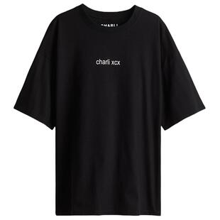 【Charli XCX查莉】HM女装T恤春季圆领宽松印花短袖1257580