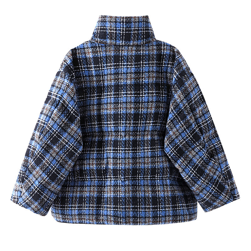 男童立领格子短款羽绒服90%白鸭绒加厚保暖棉衣