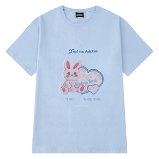 宽松正肩 奶油蛋糕小熊字母 基础可爱百搭 蓝白黑色 短袖T恤男女