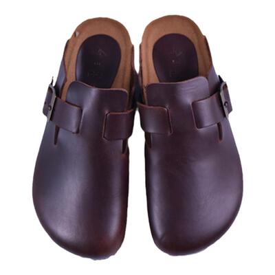 复古软木进口牛皮包头博肯拖鞋女