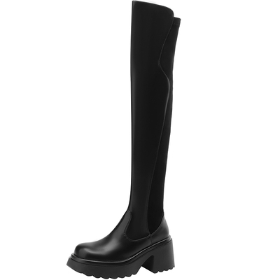 弹力过膝长筒靴女粗腿高跟长靴