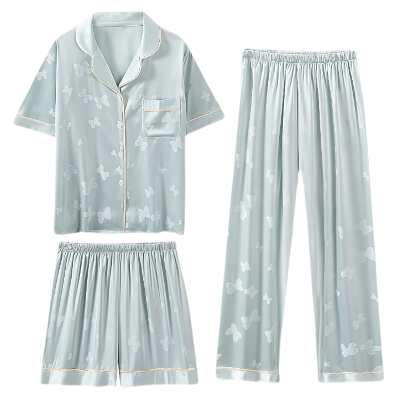 真丝睡衣高级感蝴蝶三件套桑蚕丝家居服送妈妈闺蜜轻奢高端礼盒装